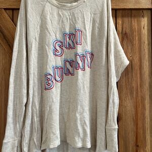 Aerie women’s  Beige 'Ski Bunny' Long Sleeve Top